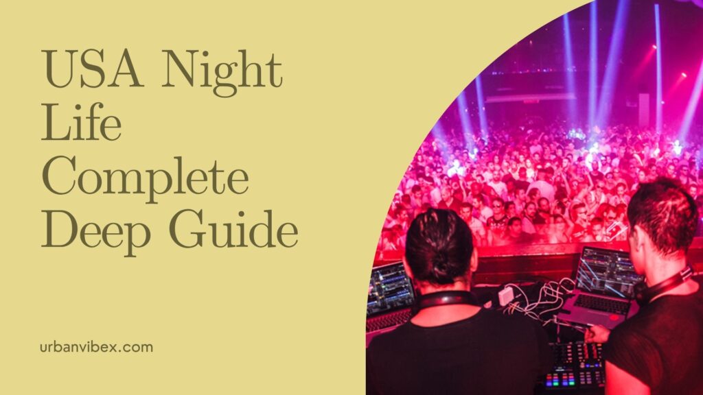 USA city nightlife with restaurants bars and street lights