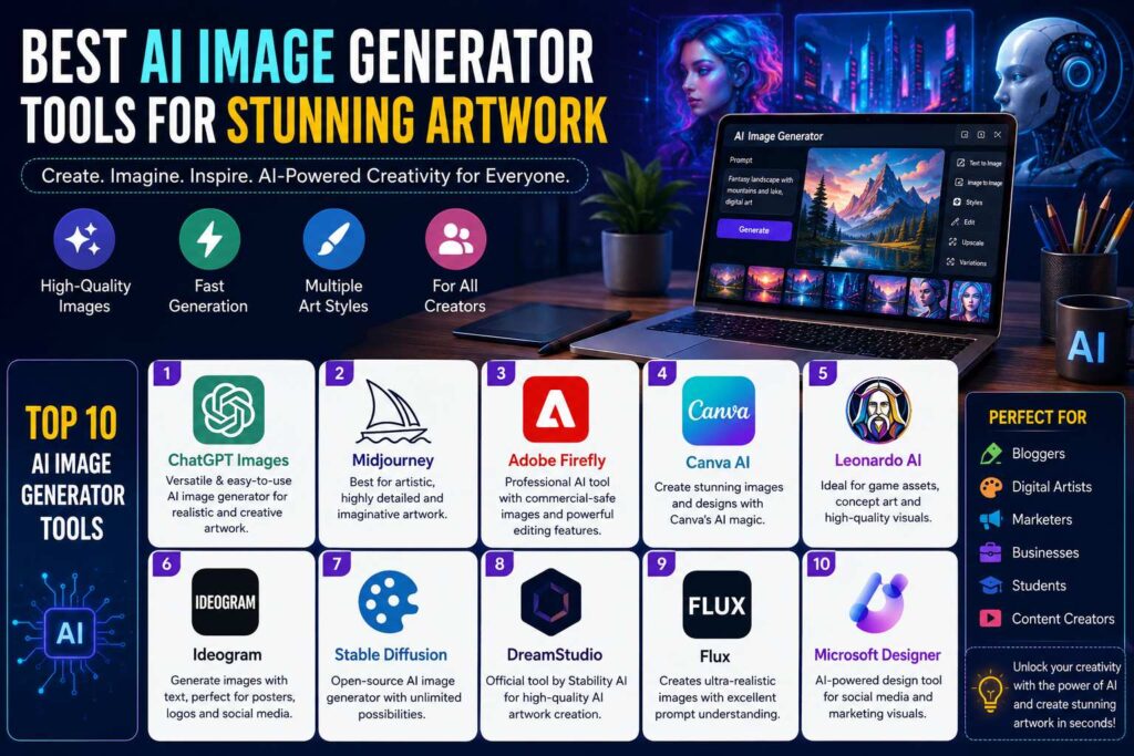Best AI image generator tools for creating stunning digital artwork and realistic images.