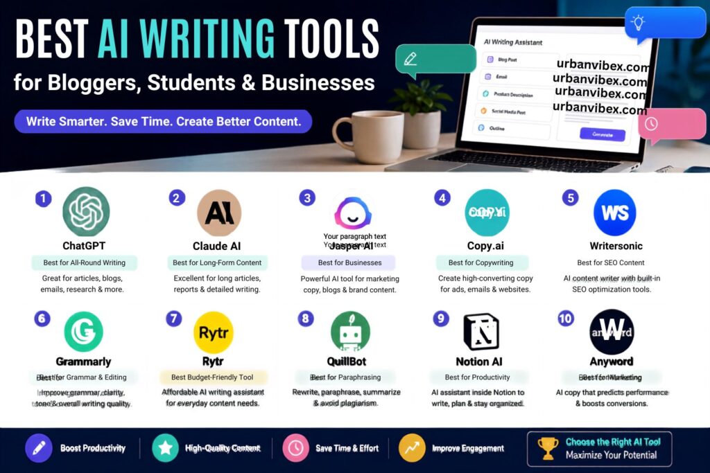 Comparison of the best AI writing tools for bloggers, students, and businesses.