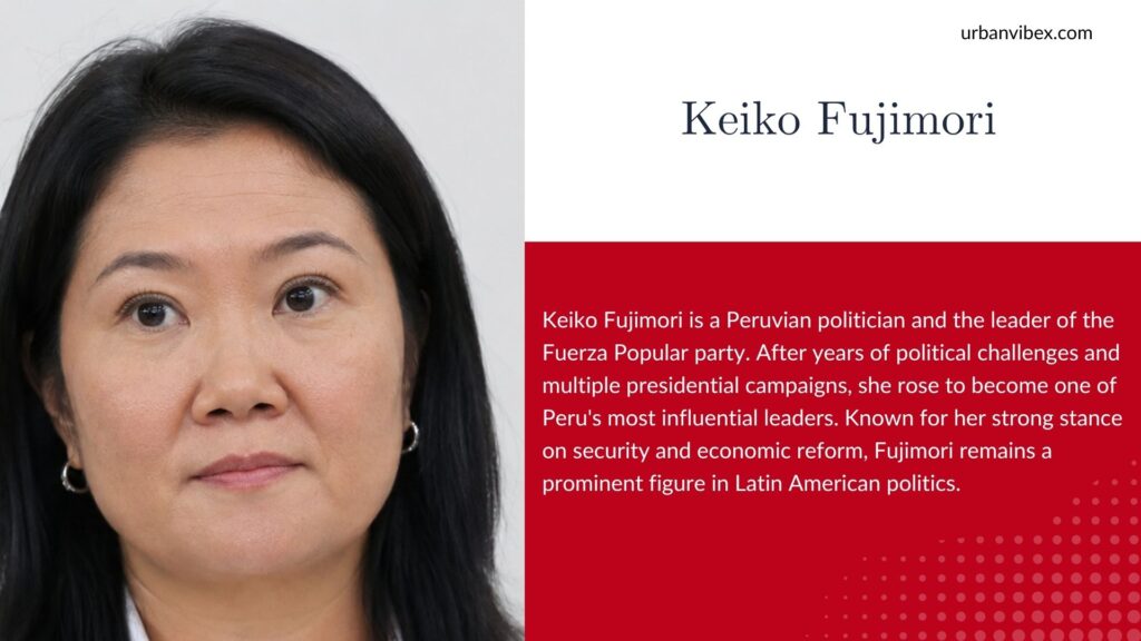 Keiko Fujimori speaking during a political event in Peru